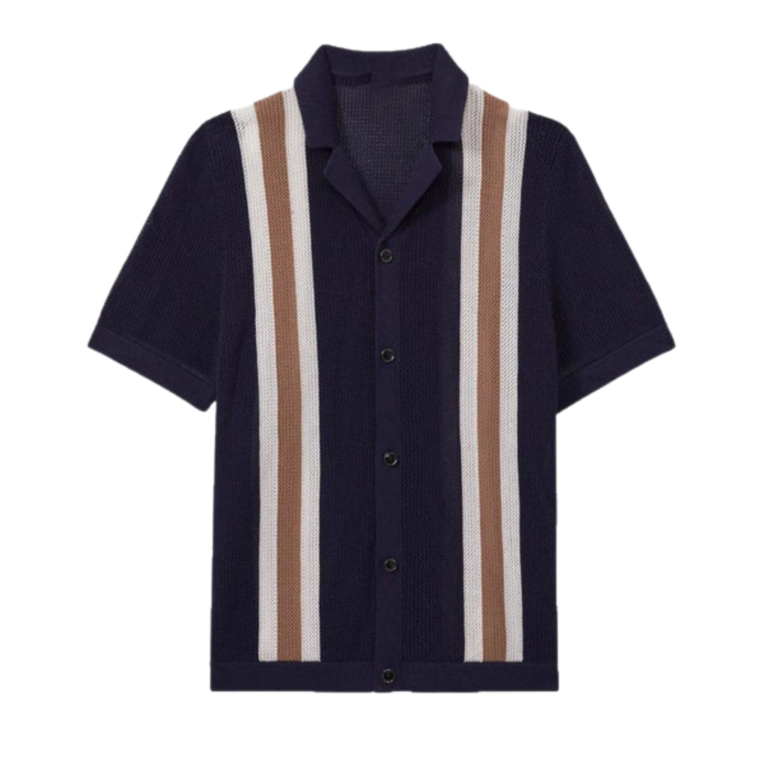 Men's Knit Polo – Vertical Stripe Vintage Coastal Design
