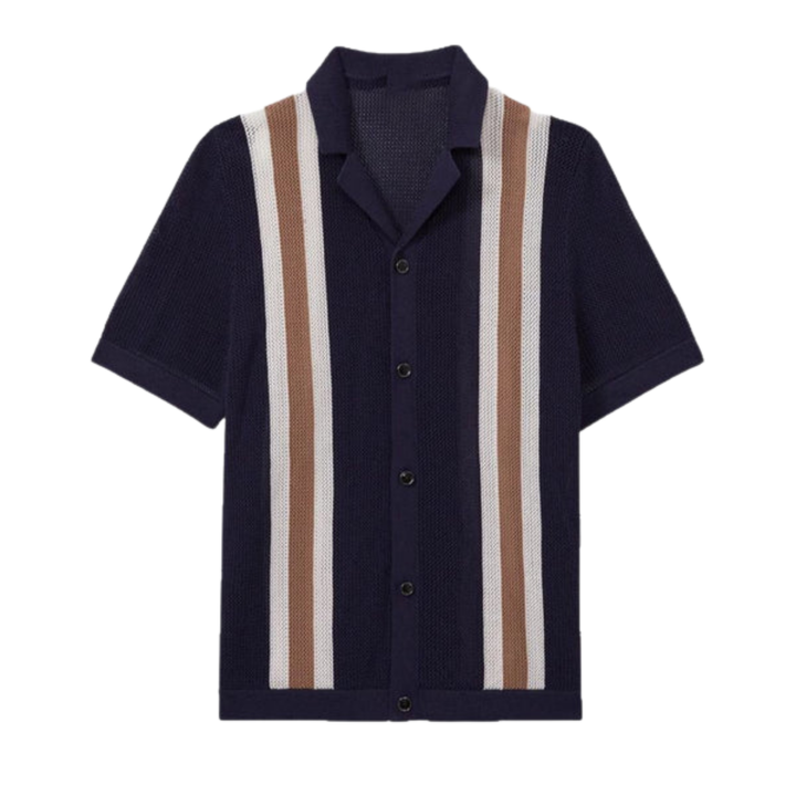 Men's Knit Polo – Vertical Stripe Vintage Coastal Design