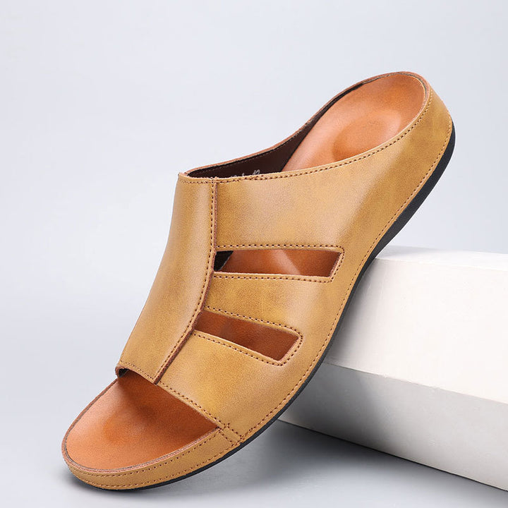 Men's Orthopedic Vegan Leather Slide Sandals – Arch Support Closed Toe