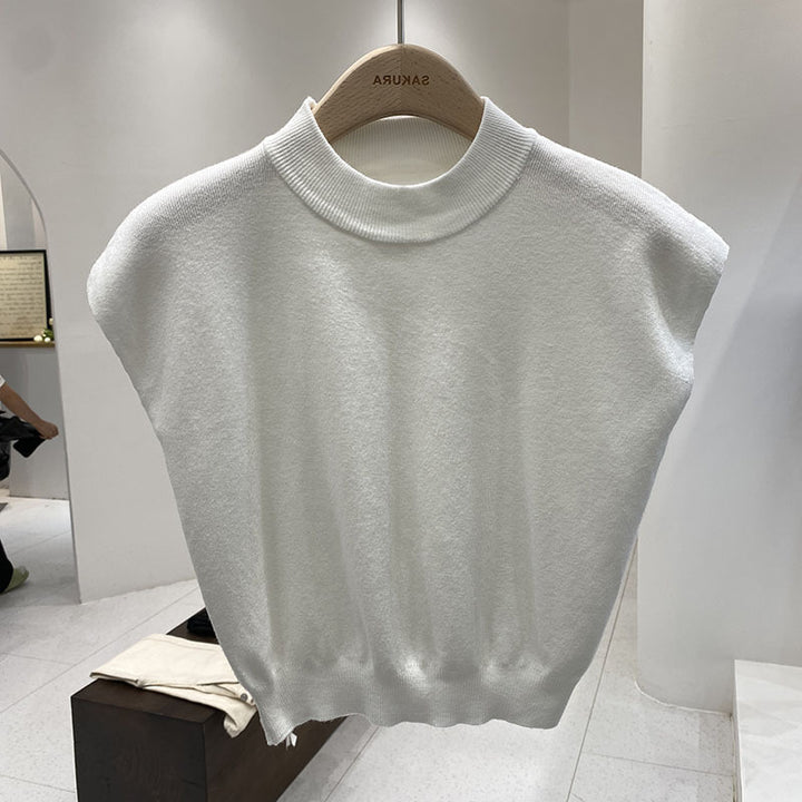Women's Knitted Vest Top Sleeveless Mock Neck – Waist Bandage Outerwear