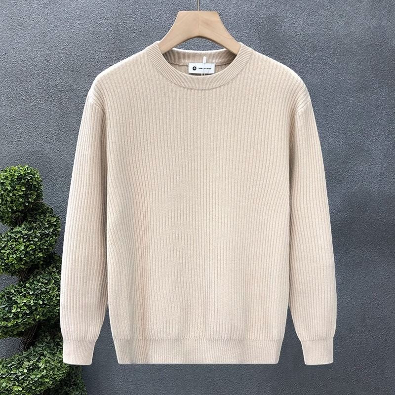 Men's Thick Knit Crew Neck Sweater Relaxed Fit – Ribbed Cuffs and Hem