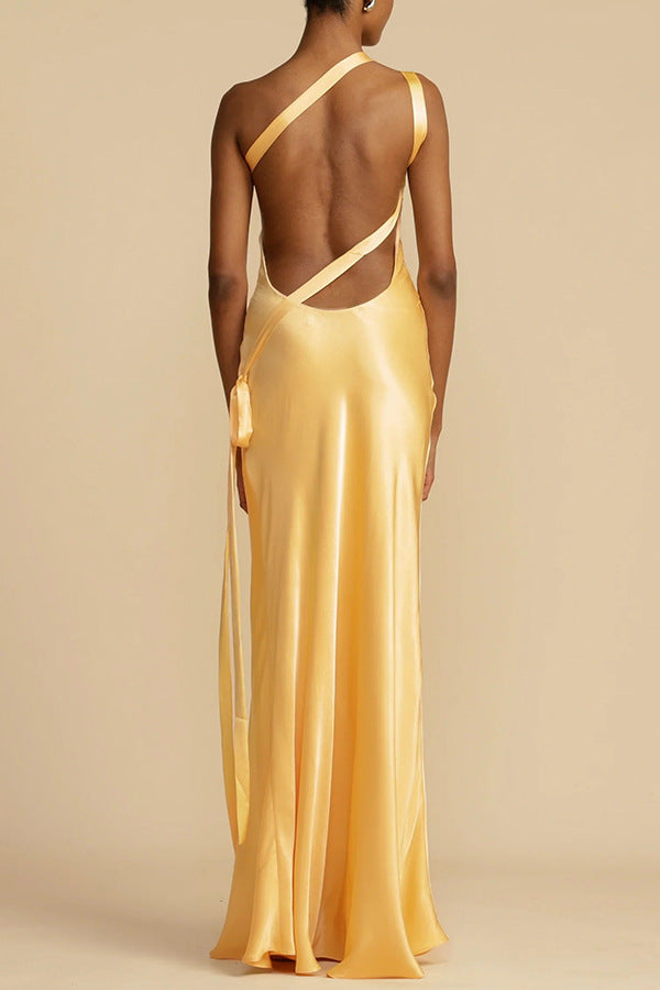 One Shoulder Maxi Dress | Thigh-High Split & Fluid Drape