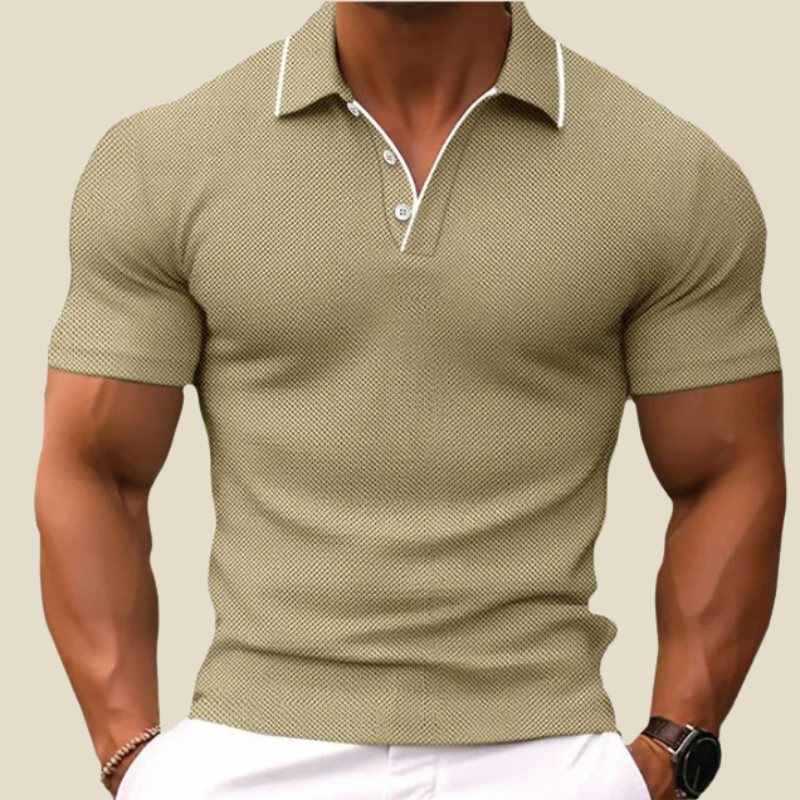 Men's Waffle Knit Polo Shirt Slim Fit – Contrast Collar Short Sleeve