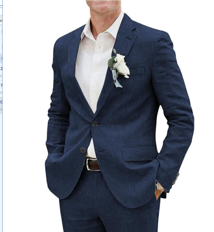 Men's Tailored Linen Two-Piece Suit – Structured Blazer & Trouser Set