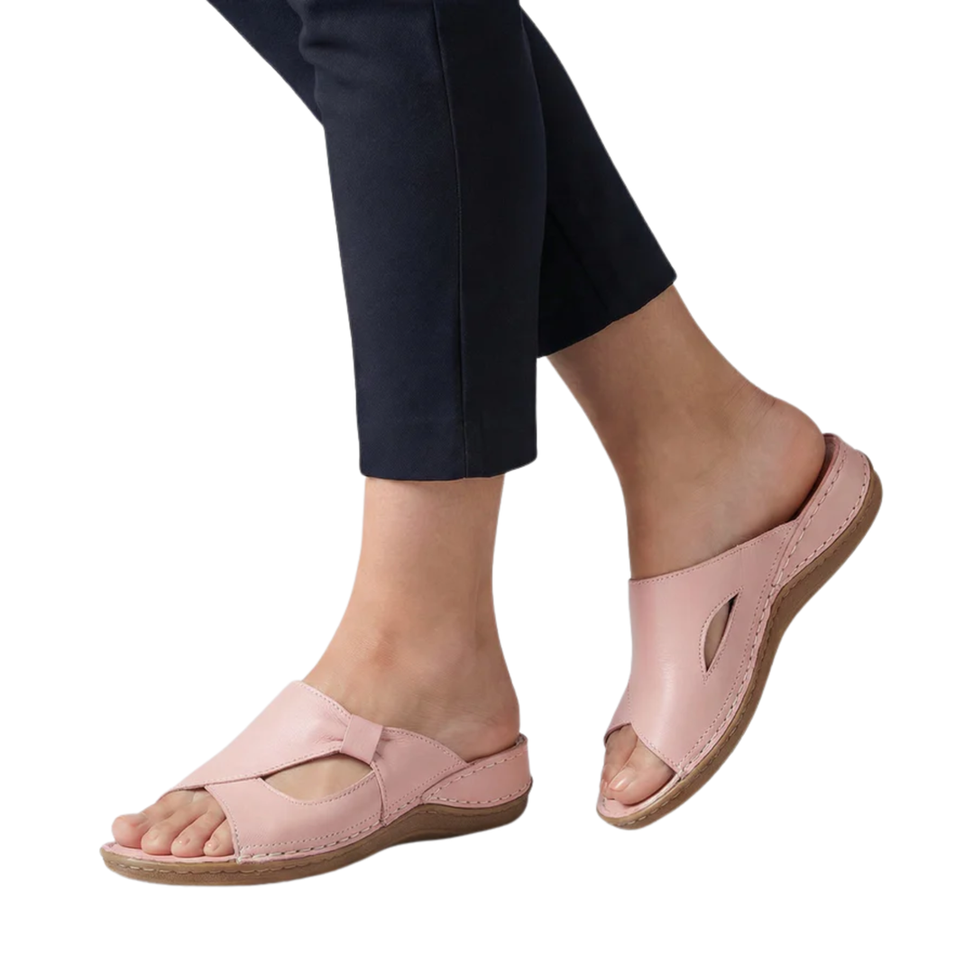 Women's Flat Sandals – Open-Toe Cutout Strap Slip-On Mule