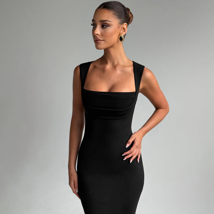 Women's Slim Fit Square Neck Sleeveless Maxi Dress – Bodycon Hip-Wrap
