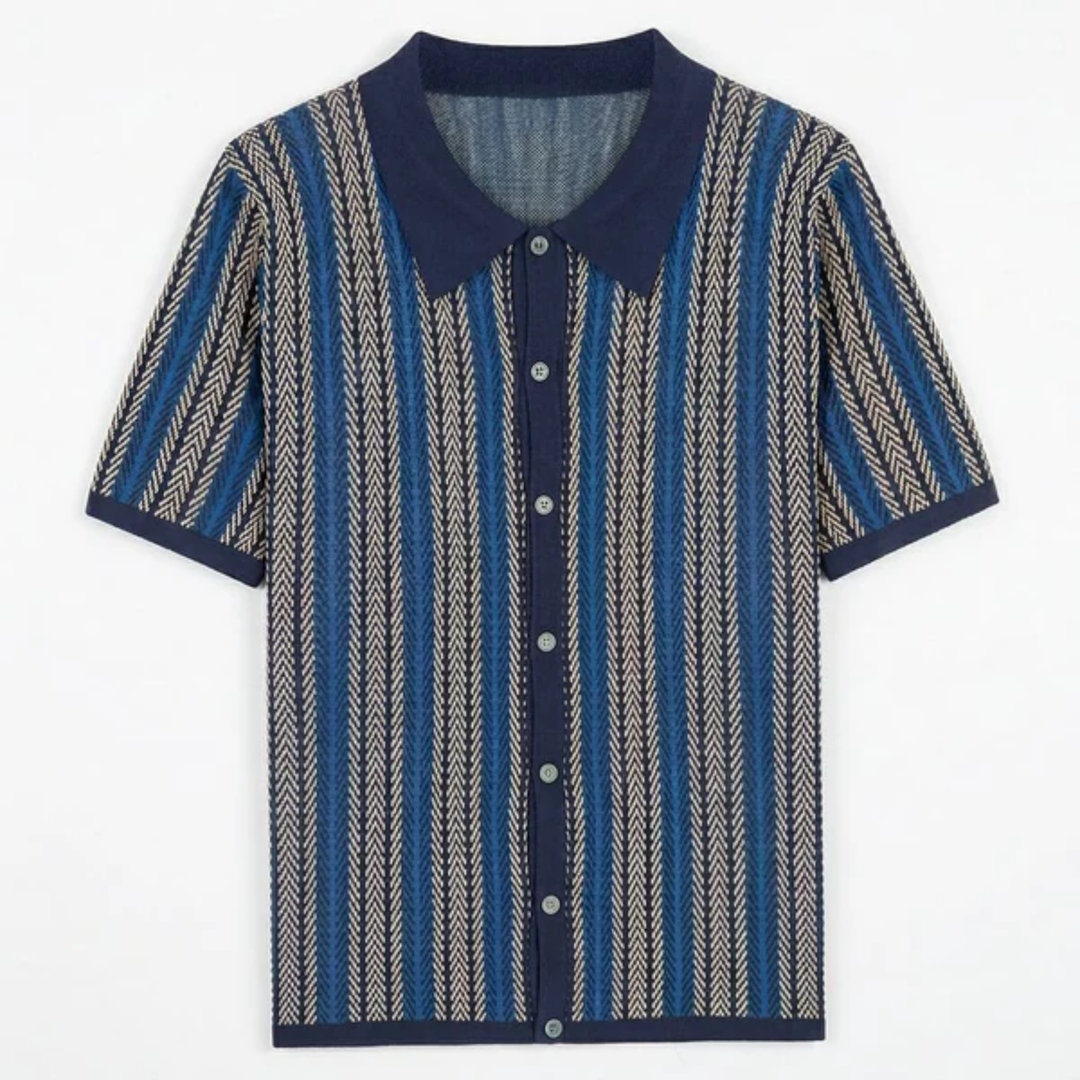 Men's Striped Knit Polo – Full-Button Resort Fit