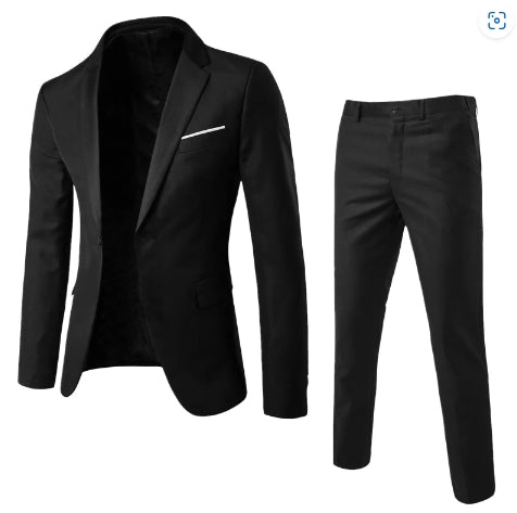 Men's Slim Fit Suit Woven Two-Piece Business Formal – Korean Tailored