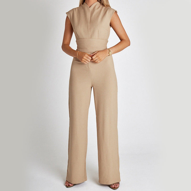 Women's Wide-Leg Jumpsuit – Sleeveless V-Neck, Long Overall Silhouette