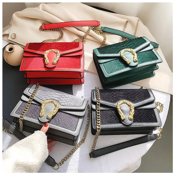 Women's Vegan Leather Crossbody Bag Croc Embossed – Two Compartments