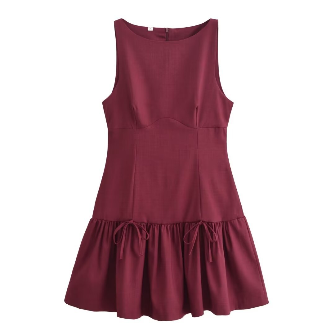 Women's Mini Dress – Sleeveless Ruffle Hem Elegant Cocktail Dress