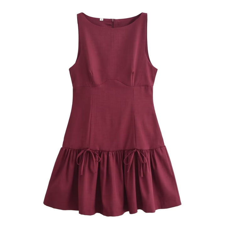 Women's Mini Dress – Sleeveless Ruffle Hem Elegant Cocktail Dress