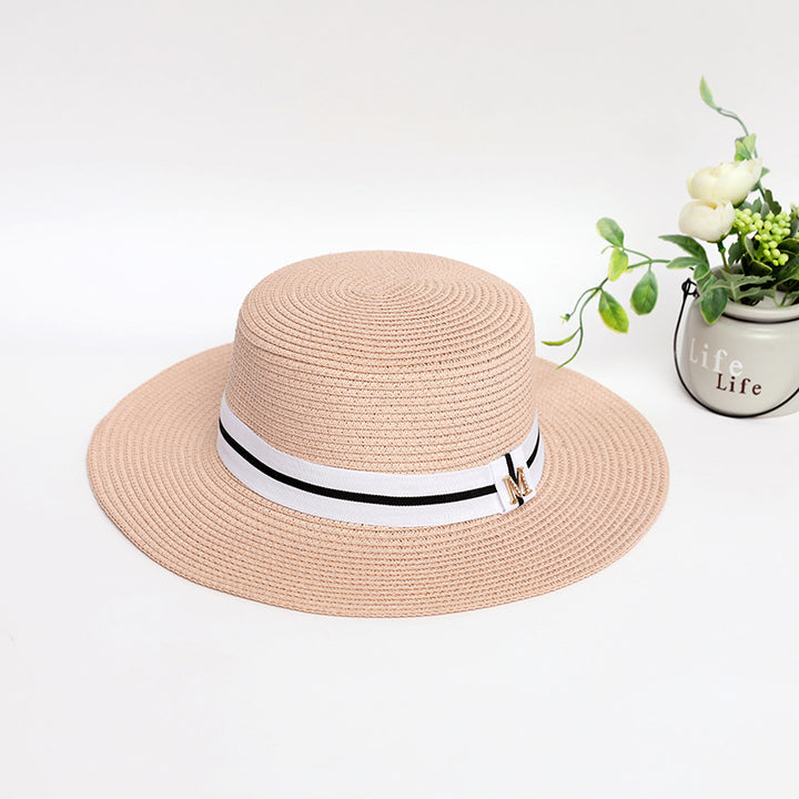 Flat Top Straw Hat – Rhinestone Wide Brim Sun Hat Women