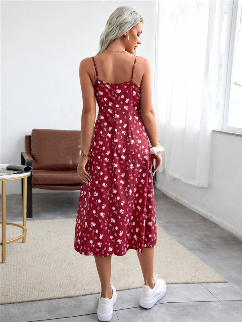 Floral Midi Dress – Sundress with Front Tie & Side Slit