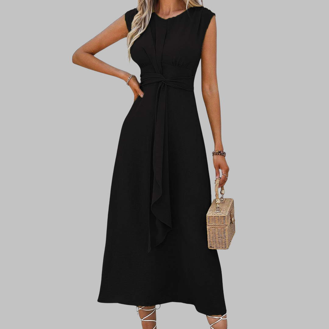 Women's Sleeveless Midi Dress – Tie Waist A-Line Silhouette