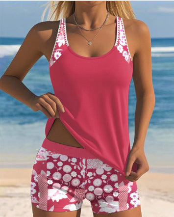 Tankini Set – Floral Scoop Neck Top & High-Waisted Swim Shorts