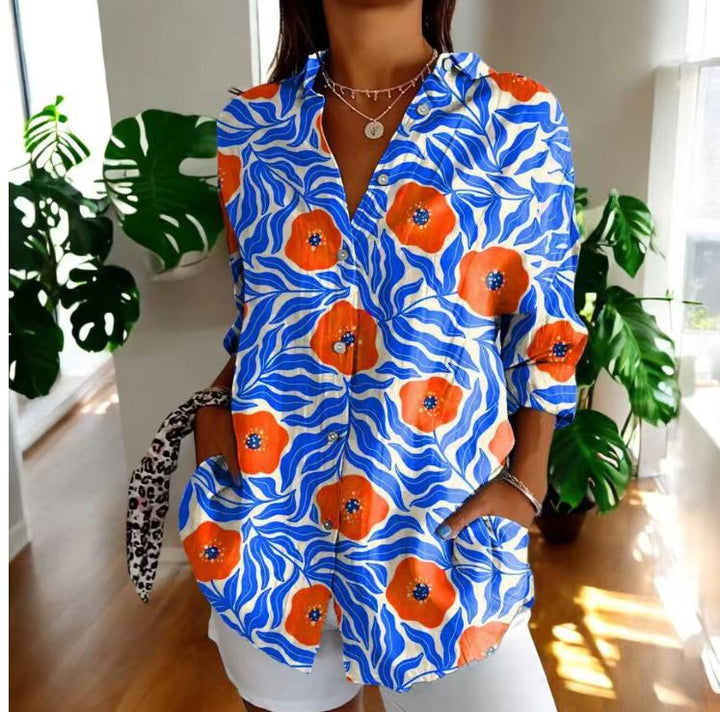 Floral Print Blouse – Women's Long Sleeve Button-Front Top