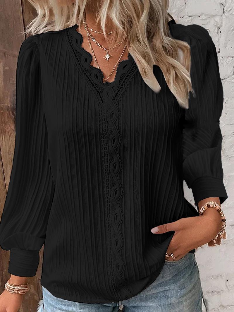 Women's Lace Blouse – Lightweight Loose Fit V-Neck Top