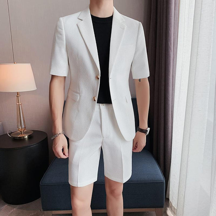 Men's Short Sleeve Blazer Shorts Suit Set – Lightweight Summer Co-Ord