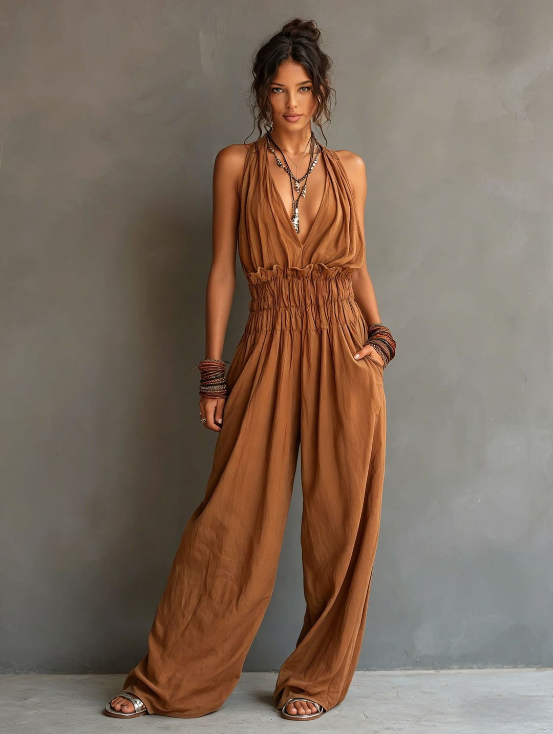V-Neck Sleeveless Jumpsuit Women – Waist-Cinching Adjustable Straps