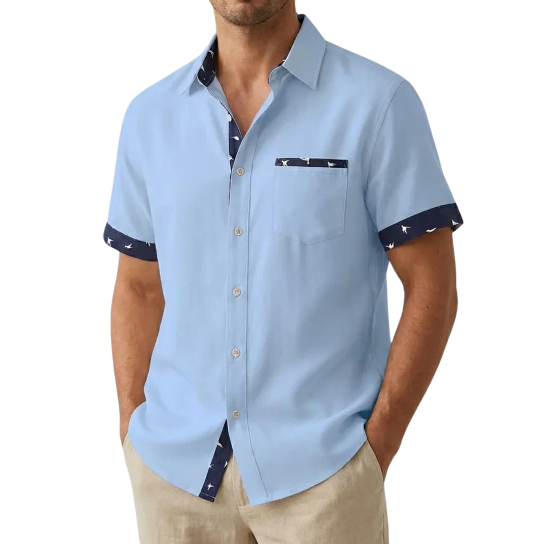 Men's Short Sleeve Button-Down Shirt – Relaxed Fit Bird Print Border