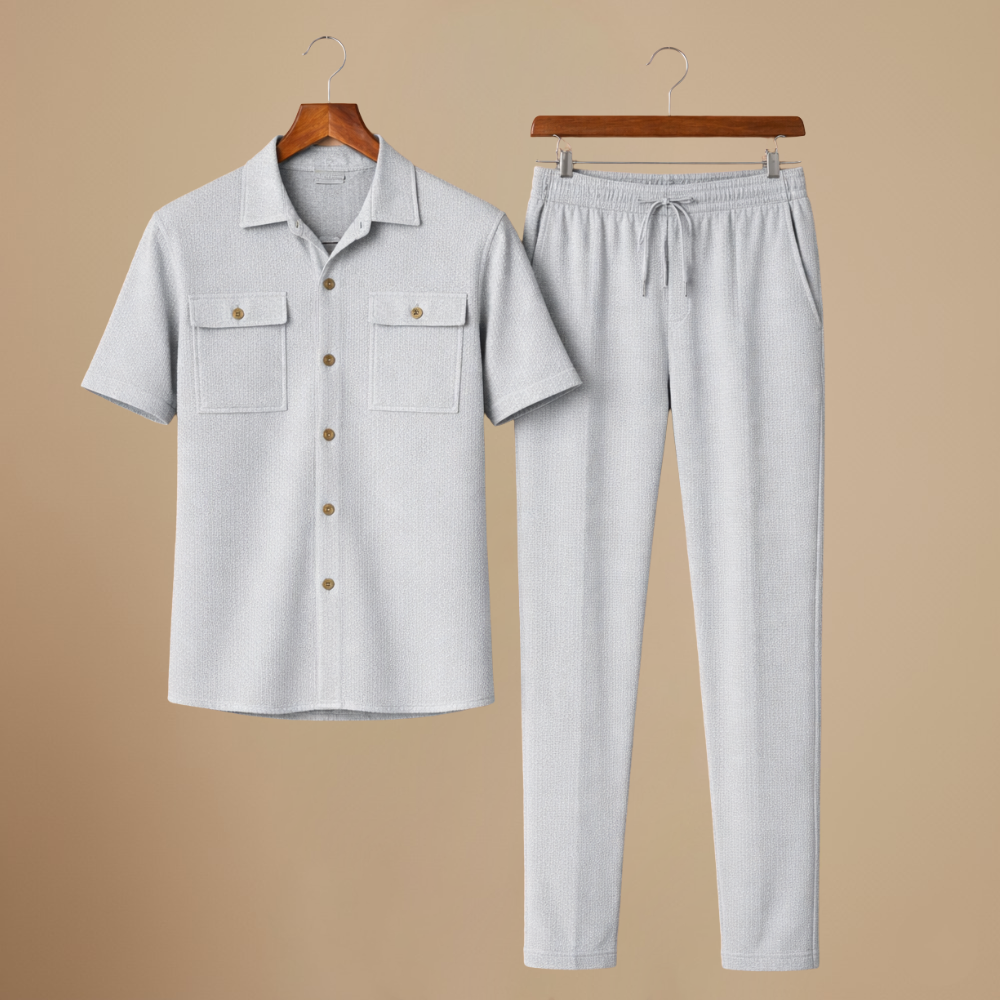 Men's Waffle-Knit Two-Piece Set – Relaxed Matching Shirt & Shorts