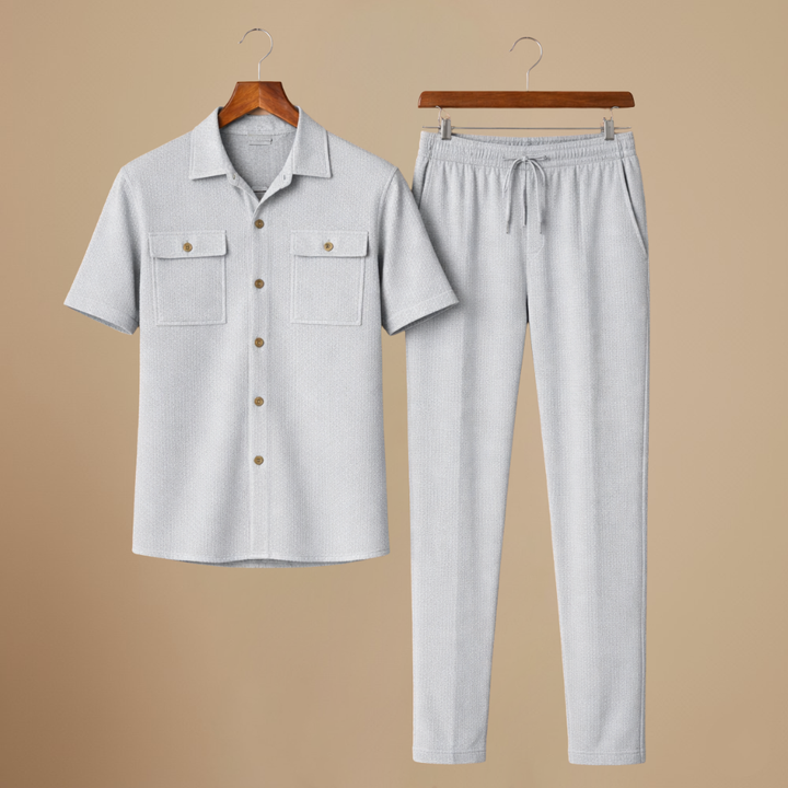 Men's Waffle-Knit Two-Piece Set – Relaxed Matching Shirt & Shorts