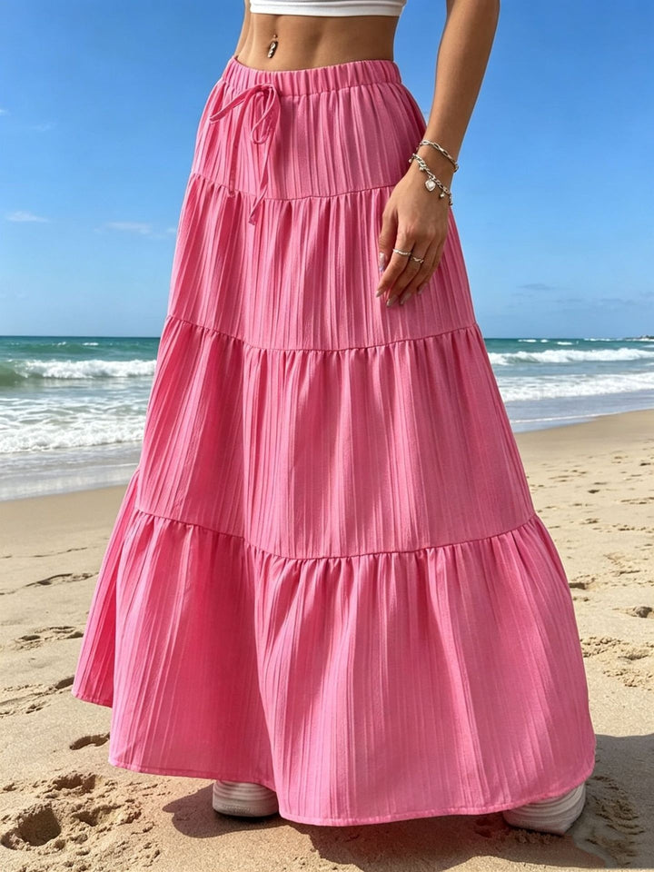 Women's Tiered Maxi Skirt – Elastic Drawstring Waist Ruffled