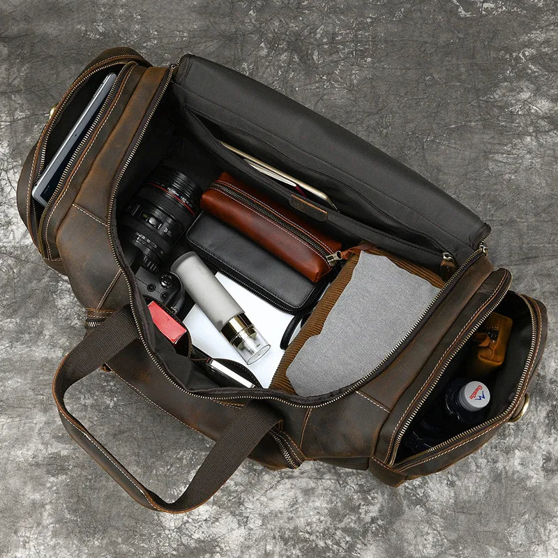 Leather Duffle Bag for Men – Crazy-Horse Large Front Pocket