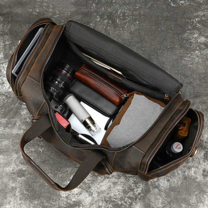 Leather Duffle Bag for Men – Crazy-Horse Large Front Pocket