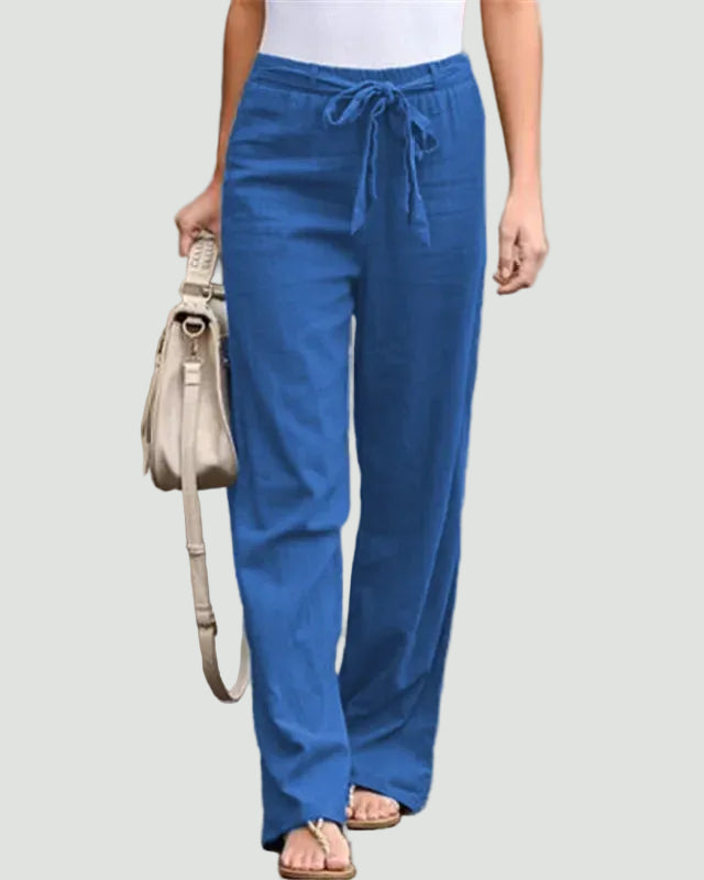 Women's Wide-Leg Trousers – High-Rise Self-Tie Waistband