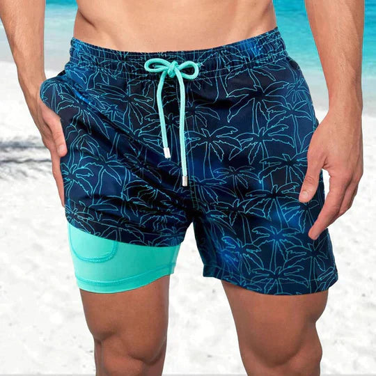 Men's Swim Trunks – Printed Drawstring Beach Shorts