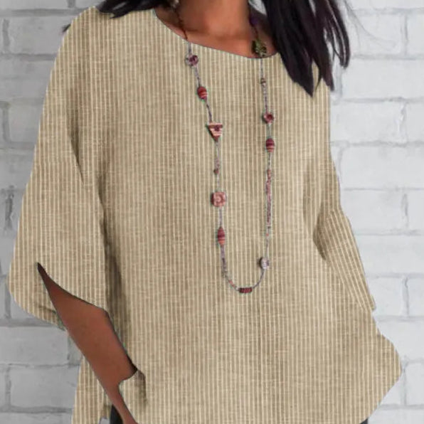 Linen Shirt Women – Trumpet Sleeve Relaxed Fit Cotton Blend Blouse