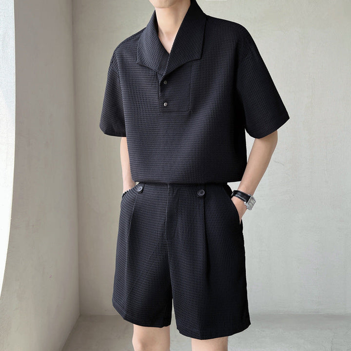 Men's Shirt and Shorts Matching Set – Waffle Knit Notched Collar