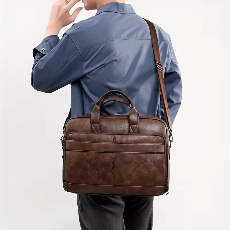 Men's Leather Laptop Bag – Cowhide, Adjustable Shoulder Strap