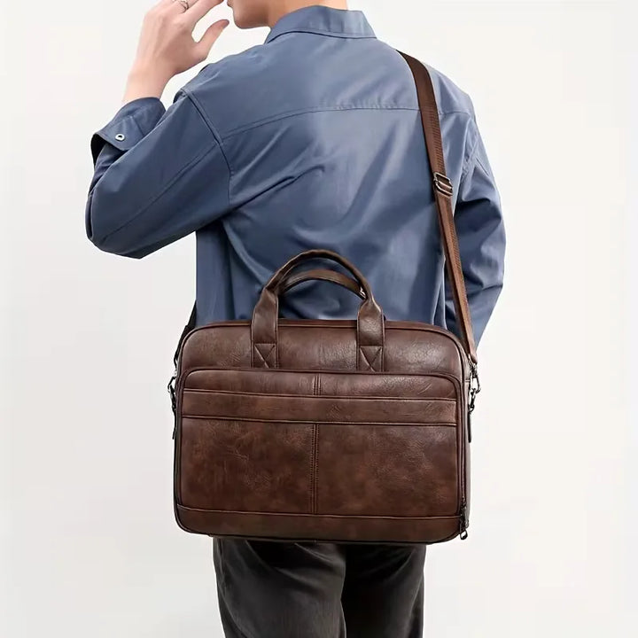 Men's Leather Laptop Bag – Cowhide, Adjustable Shoulder Strap