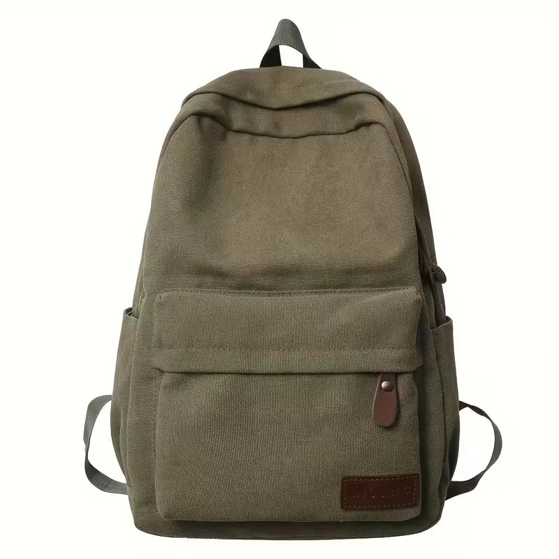 Men's Canvas Backpack with Front Pocket – Vegan Leather Patch