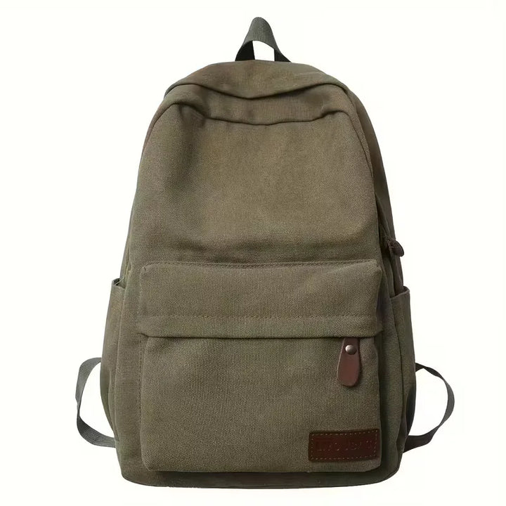 Men's Canvas Backpack with Front Pocket – Vegan Leather Patch