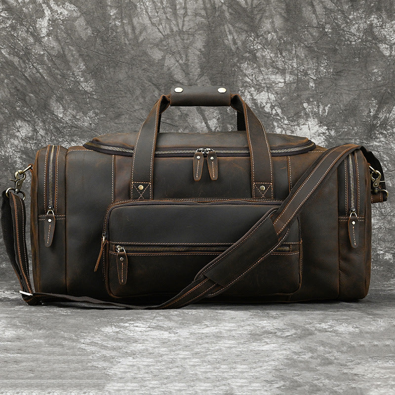 Leather Duffle Bag for Men – Crazy-Horse Large Front Pocket