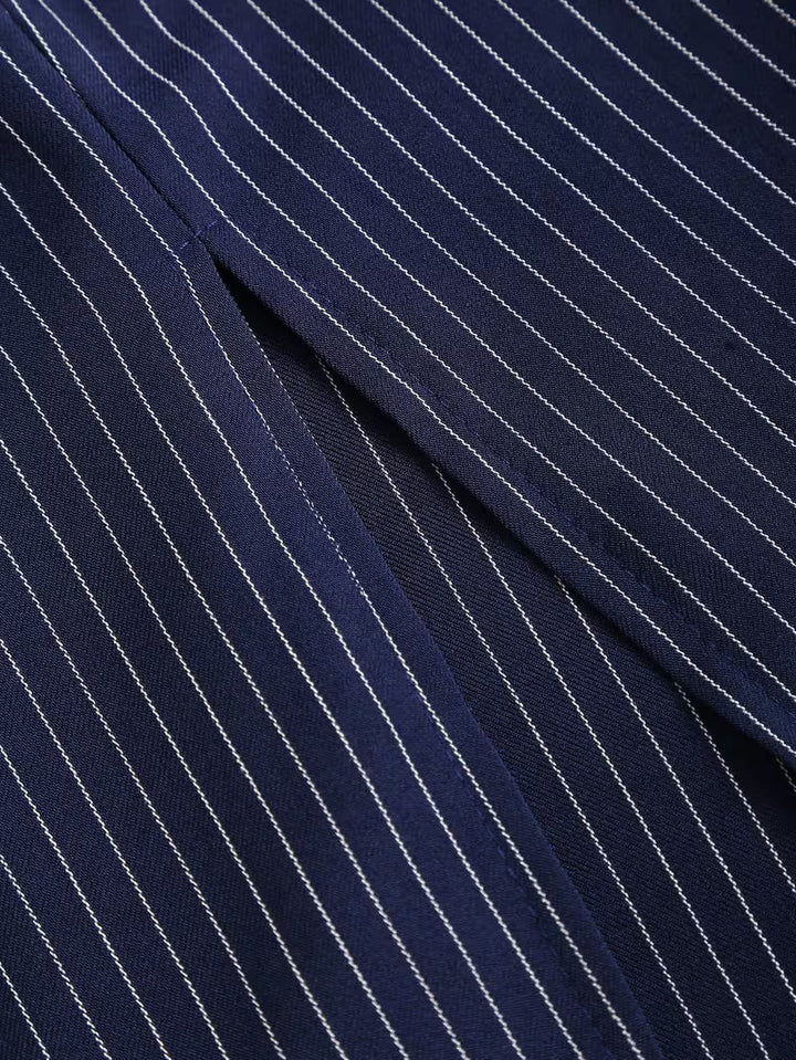 Women's Pinstripe Belted Pencil Midi Dress – Notched Lapel
