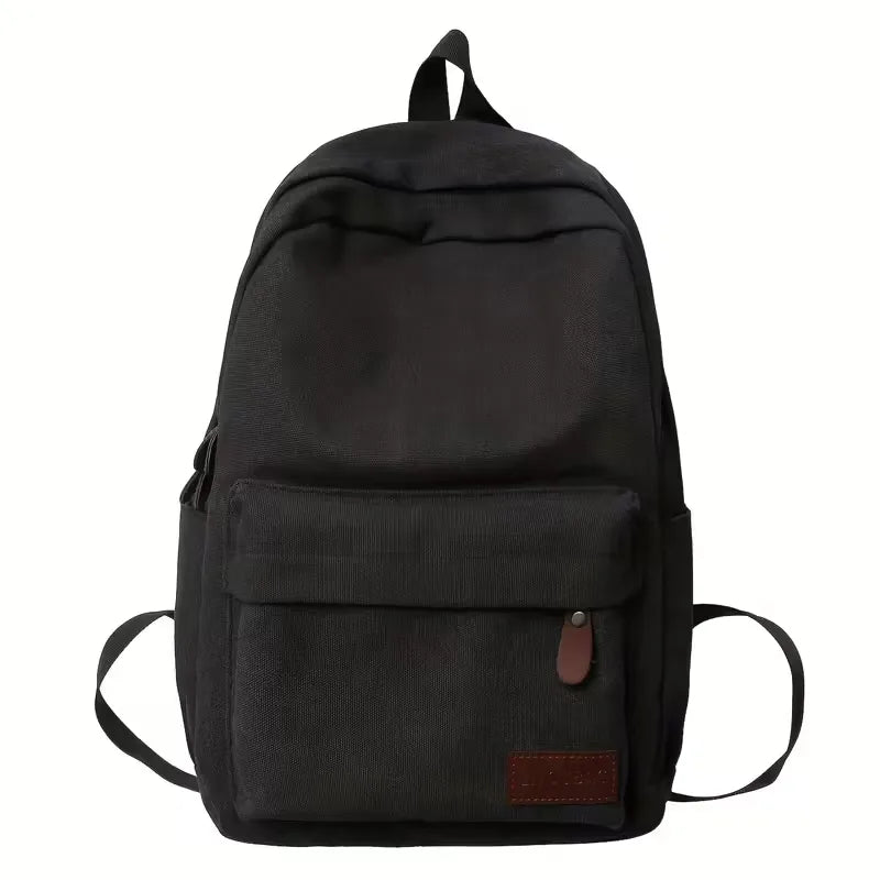 Men's Canvas Backpack with Front Pocket – Vegan Leather Patch