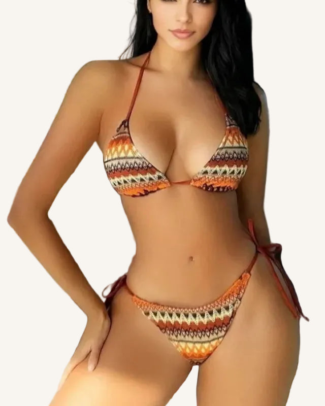 Women's Triangle Bikini Set – Printed Halterneck & Tie-Side