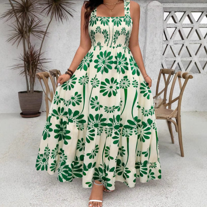 Floral Maternity Midi Dress – Smocked Bodice & Flared Skirt