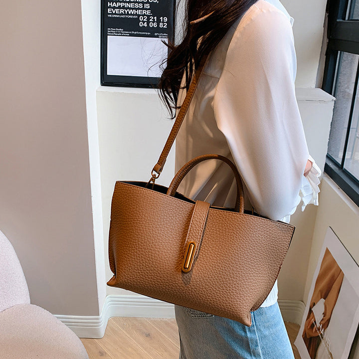 Women's Pebbled Leather Bucket Tote Bag – Zipper Top High Capacity