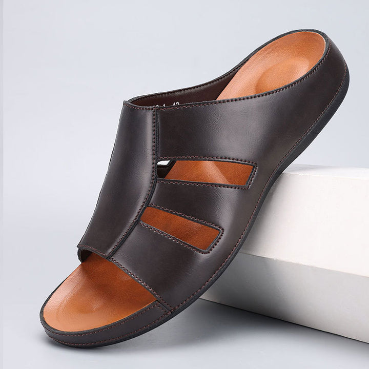 Men's Orthopedic Vegan Leather Slide Sandals – Arch Support Closed Toe