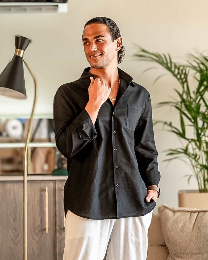 Linen Button-Up Shirt for Men – Relaxed Fit Long Sleeve