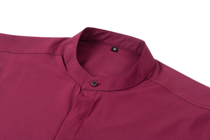Men's Mandarin Collar Long Sleeve Shirt – Button Front Retro Casual