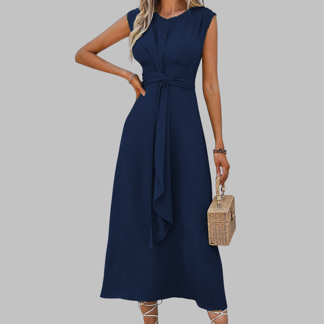 Women's Sleeveless Midi Dress – Tie Waist A-Line Silhouette