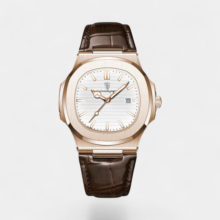 Men's Leather Strap Quartz Watch – Luminous Dial Waterproof 40mm