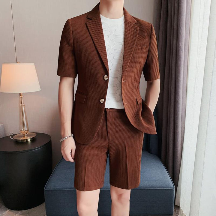 Men's Short Sleeve Blazer Shorts Suit Set – Lightweight Summer Co-Ord